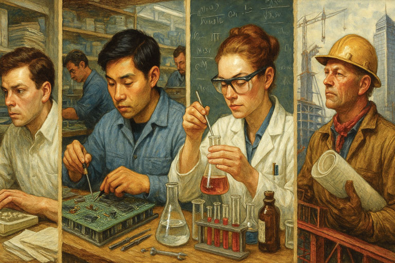 High-tech industry teams collaborating